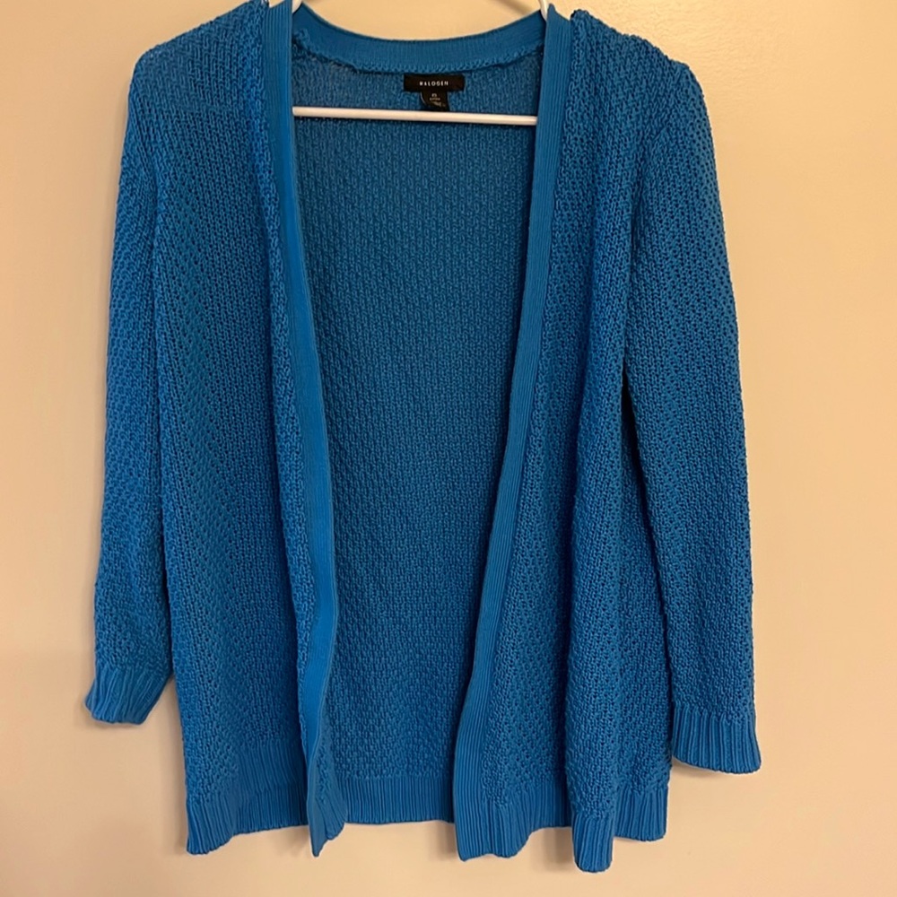Halogen Blue Cotton Open front cardigan